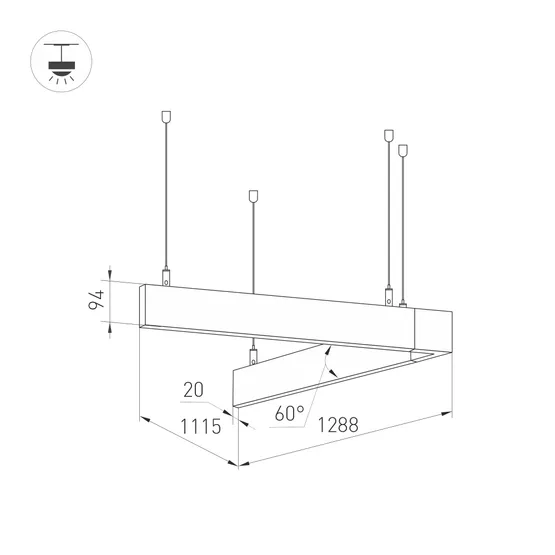 Фото #2 товара Светильник ALT-LINEAIR-ANGLE-60-FLAT-UPDOWN-DIM-1290x1115-85W Day4000 (BK, 100 deg, 230V) (Arlight, IP20 Металл, 3 года)