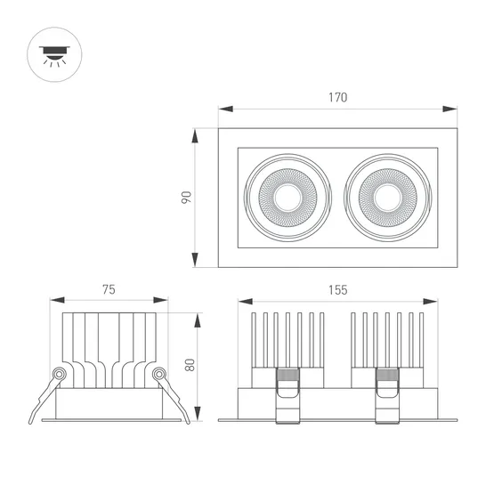 Фото #3 товара Светильник MS-VORTEX-BUILT-S170x90-2x12W Warm3000 (WH-WH, 20 deg, 230V) (Arlight, IP20 Металл, 5 лет)