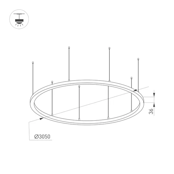 Фото #2 товара Светильник SP-LINE-HANG-ARC-O3535-D3000-250W Warm3000 (BLACK, 230V) (Arlight, Металл)