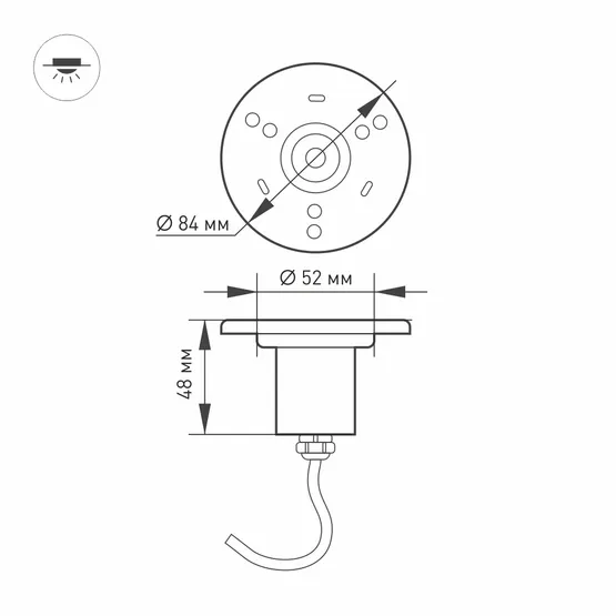 Фото #5 товара Светильник KT-AQUA-R85-7W Warm3000 (SL, 25 deg, 12V) (Arlight, IP68 Металл, 3 года)