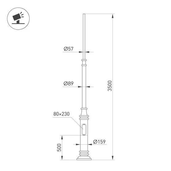 Фото #2 товара Опора фланцевая OXOR-OT3-DE-D160-L3500 (BK) (Arlight, Сталь)