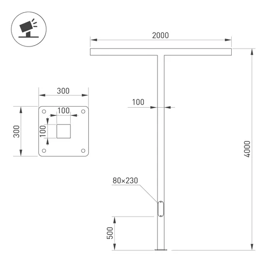 Фото #2 товара Опора OXOR-STER-T-2000x100x100-L4000-70W Warm3000 (BK, 230V) IP65 (Arlight, Сталь)