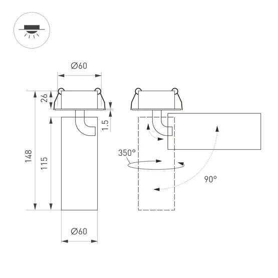 Фото #3 товара Светильник SP-GABI-BUILT-FLAP-R60-12W Warm3000 (WH, 60 deg, 230V) (Arlight, IP40 Металл, 5 лет)