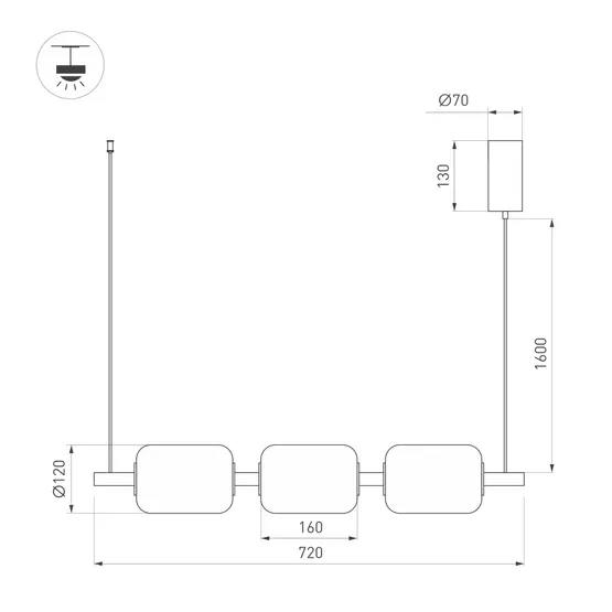 Фото #4 товара Светильник SP-CARAMELA-HANG-L720-12W Warm2700 (BK, 360 deg, 230V) (Arlight, IP20, Натуральный шелк, 3 года)