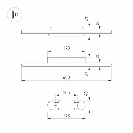 Фото #5 товара Светильник SP-TENERO-S600x45-13W Day4000 (BK, 120 deg, 230V) (Arlight, IP54 Металл, 3 года)
