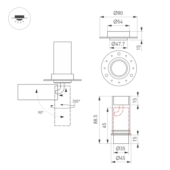 Фото #5 товара Светильник SP-NUANCE-TRIMLESS-PULL-R35-7W Warm3000 (WH, 36 deg, 230V) (Arlight, IP40 Металл, 5 лет)